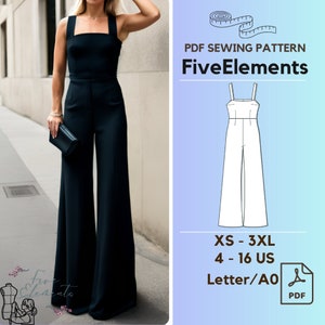 Women Jumpsuit PDF Sewing Pattern High Waist Loose Romper Pattern Indie Cloth Pattern