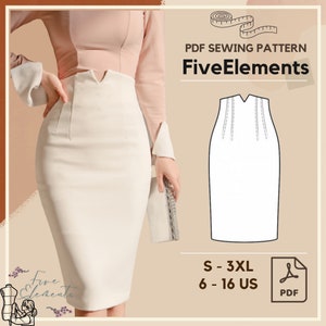 Femmes taille haute jupe PDF patron de couture jupe crayon simple modèle PDF Slim Fit jupe décontractée