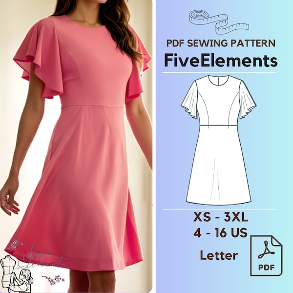 Women Summer Dress PDF Sewing Pattern Short Sleeve Mini Dress Pattern Casual Ruffle Dress
