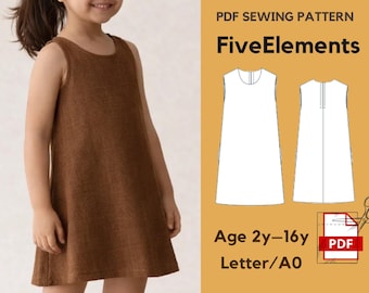 Girls A-Line Dress PDF Sewing Pattern | Sleeveless Kids Dress Pattern | Simple Shift Dress | Age 2–16 | Instant Download