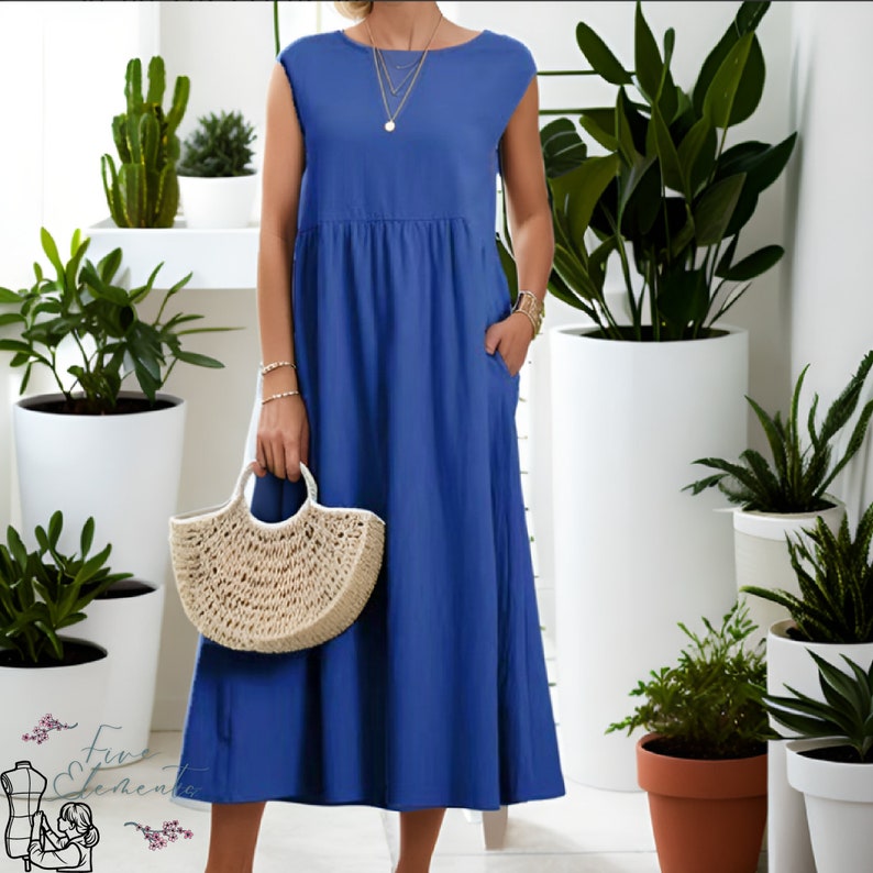 Women Linen Dress PDF Sewing Pattern Vintage Ruffled Dress Sewing Pattern Summer Dress Short Sleeve image 4