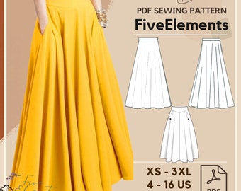 Women Maxi Skirt PDF Sewing Pattern Bundle High Waist Skirt PDF Pattern Bundle Set of 3