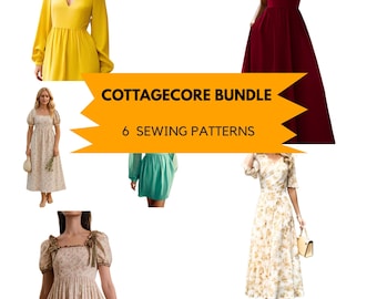 Cottagecore Dress Sewing Pattern Bundle | 6 Romantic PDF Dress Patterns | Cottagecore Dress | Cottagecore Vintage Inspired Patterns