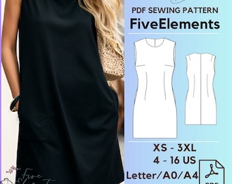 Summer Linen Dress PDF Sewing Pattern Women Above Knee Dress Pattern No Sleeve Dress Pattern
