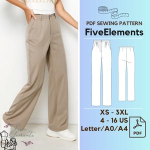 Pants Sewing Pattern PDF Women Pants Pattern Straight Leg High Waisted Pants Women Sewing Pattern