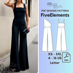 Women Casual Jumpsuit Sewing Pattern Bundle Long One Shoulder Romper PDF Pattern Summer Jumpsuit