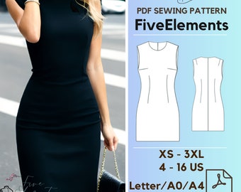 Sleeveless Dress Sewing Pattern Simple Dress PDF Pattern Women Office Dress Easy Sewing Pattern