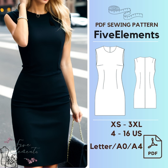 sleeveless bodycon dress pattern Sleeveless Dress Sewing Pattern Simple Dress PDF Pattern Women Office Dress  Easy Sewing Pattern