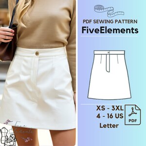 Women High Waist Summer Skirt PDF Pattern Casual Button Short Skirt Sewing Pattern