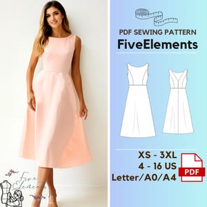 Boat Neck A-line Dress Midi Dress Sewing Pattern PDF Celine Midi Dress Vintage Dress