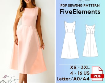 a line dress pattern with short sleeves Assembly Line, Cap Sleeve Dress Pattern, Sweden – Lakes Makerie main image 0