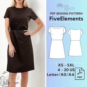 Short Sleeve Casual Dress PDF Pattern, Regular Fit Dress Pattern, Summer Dress