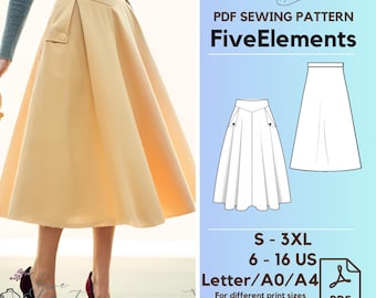 Flared Midi Skirt Bundle Midi Skirt Pattern Women Linen Skirt PDF Sewing Pattern Pockets Long Skirt PDF Flared Midi Skirt Bundle