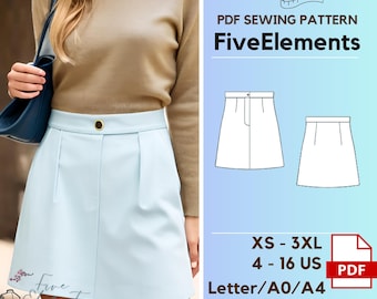 Women High Waist Summer Skirt PDF Pattern Casual Button Short Skirt Sewing Pattern