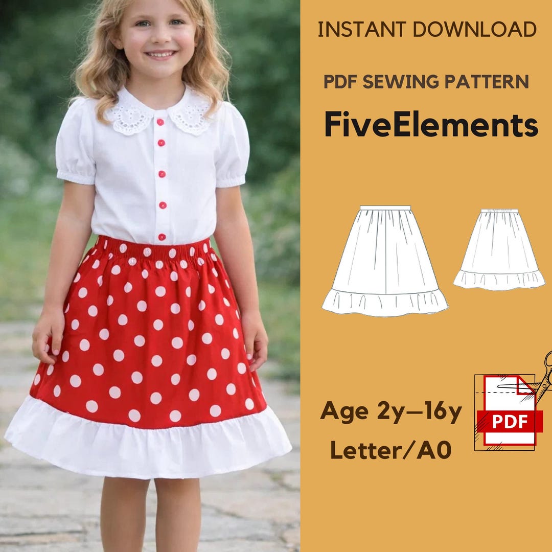 Girls Skirt Sewing Pattern PDF | Elastic Waist Skirt With Ruffle | Kids ...