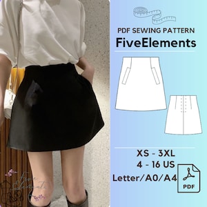 Easy Pocket Skirt PDF Sewing Pattern Korean Mini Skirt