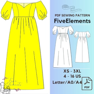 Off Shoulder Sweetheart Neck Dress Sewing Pattern Bridesmaid Dress  PDF Sewing Pattern Women Puff Sleeve Dress