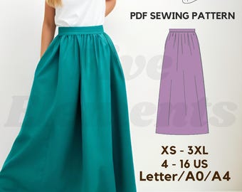 Gathered Full-Length Skirt PDF Maxi Skirt Sewing Pattern Women Easy PDF Sewing Pattern High Waisted Skirt Pattern