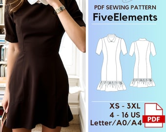 Ruffle Dress PDF Sewing Pattern Peter Pan Collar Dress PDF Sewing Pattern Casual Dress