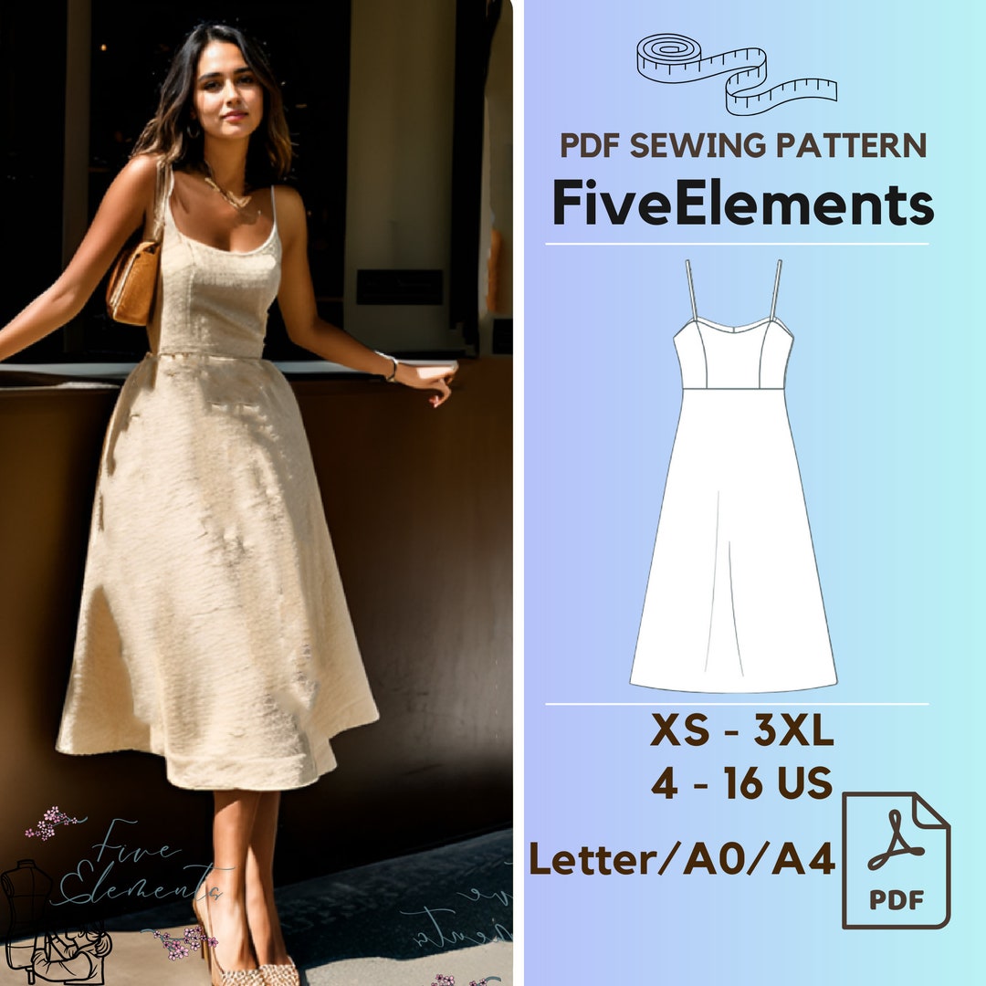Midi Dress Sewing Pattern Digital Sewing Pattern PDF A line Dress