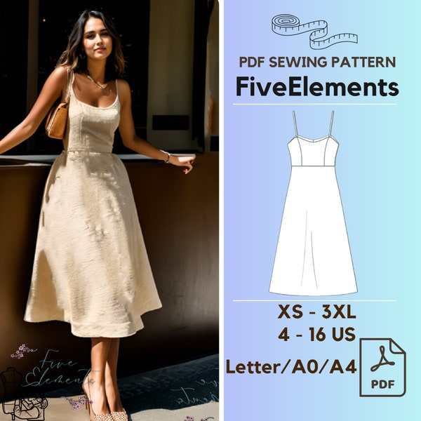 Midi Dress Sewing Pattern Digital Sewing Pattern PDF A-Line Dress Pattern Midi Dress Sewing Pattern