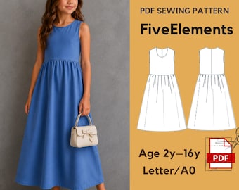 Girls Maxi Dress Sewing Pattern PDF | Kids Sleeveless Dress Pattern | Ankle Length Dress Pattern | Girls Knit Dress | Age 2-16 | A0 Letter
