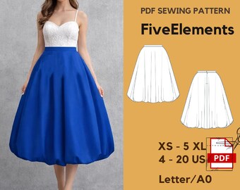 Bubble Skirt Sewing Pattern PDF | High Waist Balloon Skirt Pattern | Midi Skirt Pattern | XS–5XL | Elegant Full Skirt | Instant Download