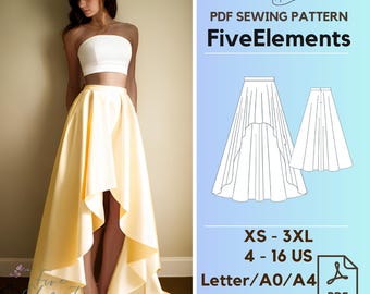 Ruffled High Waist Skirt Sewing Pattern Women Maxi Skirt PDF Pattern Wedding Long Skirt Pattern