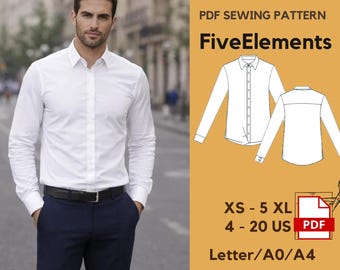 Standard Fit Linen Shirt Sewing Pattern | Long Sleeve Shirt Pattern | Formal & Casual Men Shirt | Button Up Shirt Pattern | XS–5XL