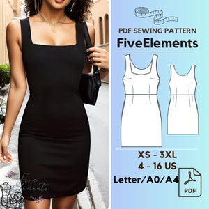 Sexy Summer Dress PDF Sewing Pattern Casual Party Dress Pattern Square Neck Dress