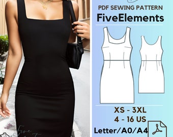 Sexy Summer Dress PDF Sewing Pattern Casual Party Dress Pattern Square Neck Dress