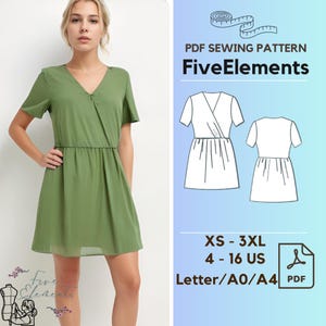 Women V Neck Dress Digital PDF Pattern Formal Mini Sexy Dress Sewing Pattern