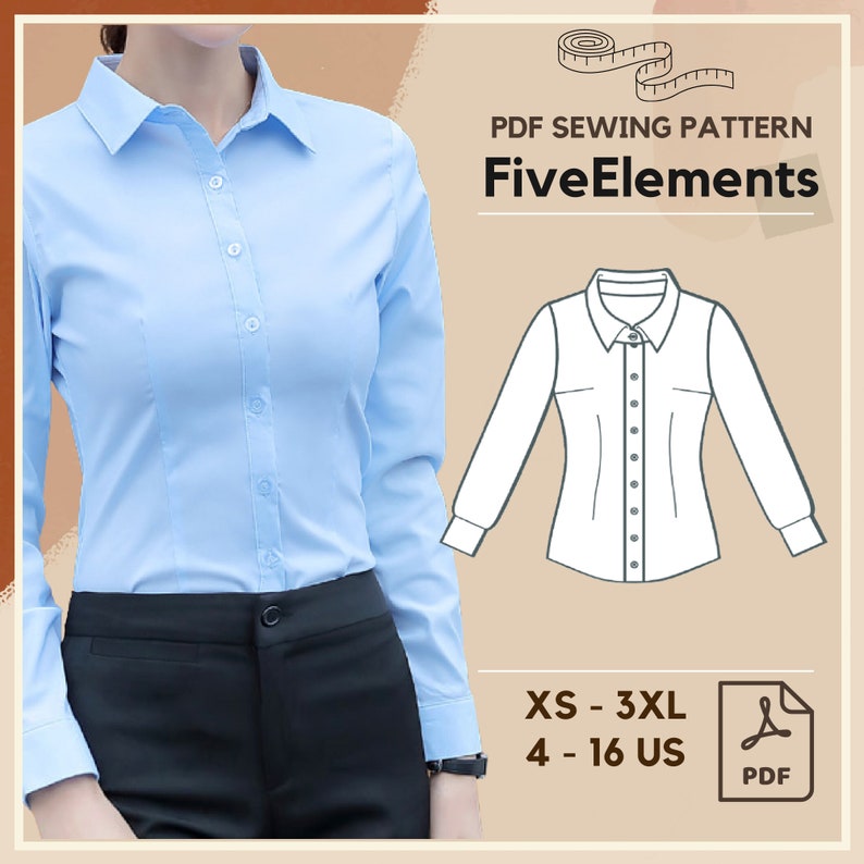 Women Casual Long Sleeve Blouse PDF Sewing Pattern Simple - Etsy