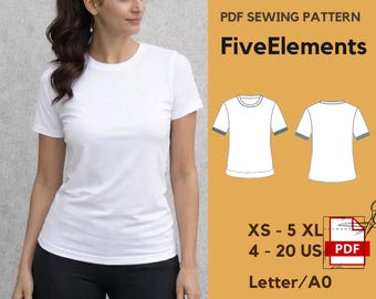 T Shirt Sewing Pattern PDF | Basic Tee Pattern Women | Fitted T Shirt | Short Sleeve Top | XS–5XL | A0 Letter Download
