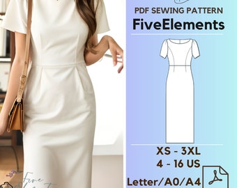 Frauen Leinen Leinen Kleid lässig PDF Schnittmuster einfache Kurzarm Kleid Schnittmuster Sommerkleid