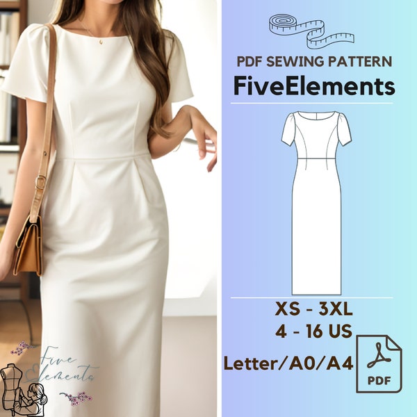 Women Casual Linen Dress PDF Sewing Pattern Simple Short Sleeve Dress Pattern Summer Dress