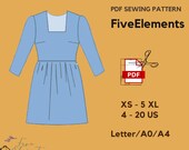 Gathered Dress Sewing Pattern | Puff Sleeve Pattern | Square Neckline | Dress Above Knee | Instant Download