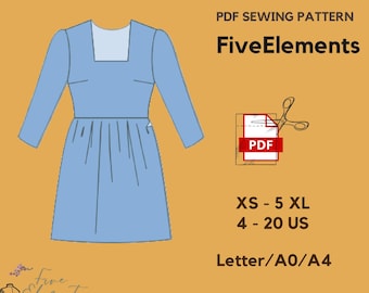 Gathered Dress Sewing Pattern | Puff Sleeve Pattern | Square Neckline | Dress Above Knee | Instant Download