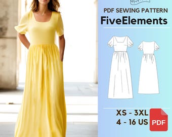 Maxi Linen Dress Pattern, Loose Sleeveless Dress Sewing Project, Square  Neck Outfit XS-XXXL - Etsy