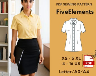 PDF Naaipatroon kantoorshirt dames | Blouse met korte mouwen en knopen | Toppatroon | Naaipatroon voor beginners