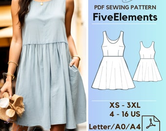Top Tank Dress Sewing Pattern Sleeveless Loose Dress Sewing Pattern Summer Linen Dress