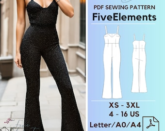 Casual Off Shoulders Jumpsuit PDF Sewing Pattern Women Loose Jumpsuit Sewing Pattern Casual Romper