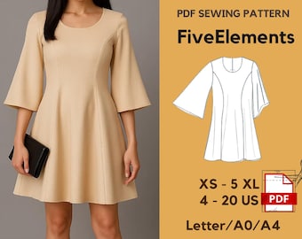Fit and Flare Dress Sewing Pattern: Beginner Friendly, XS-4XL (PDF Pattern A4/A0 Printable) - Etsy Canada Fit and Flare Dress Sewing Pattern: Beginner Friendly, XS-4XL (PDF Pattern A4/A0 Printable) - Etsy Canada