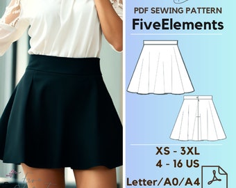 Summer Skirt Sewing Pattern Casual Circle Skirt PDF Sewing Pattern Women Clothing Pattern