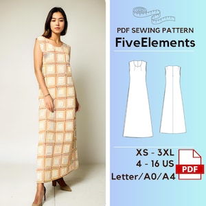 Women Long Maxi Dress Digital Sewing Pattern Casual Sleeveless Wedding Dress PDF Sewing Pattern