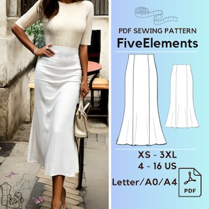 Women Slim Skirt PDF Sewing Pattern Ruffled Midi Skirt Pattern Casual Office Skirt