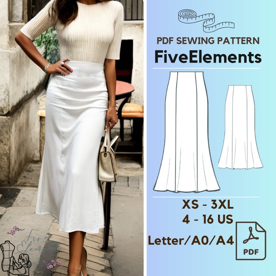 Women Slim Skirt PDF Sewing Pattern Ruffled Midi Skirt Pattern Casual Office Skirt Etsy