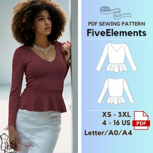 Flare Blouse Sewing Pattern: Long Sleeve V Neck Ruffle Top (PDF Pattern)