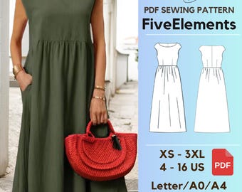 Women Linen Dress PDF Sewing Pattern Vintage Ruffled Dress Sewing Pattern Summer Dress Short Sleeve