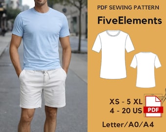 Basic Men’s T-Shirt PDF Sewing Pattern | T-Shirt Pattern | Short Sleeve Knit Shirt | XS–5XL | Instant Download
